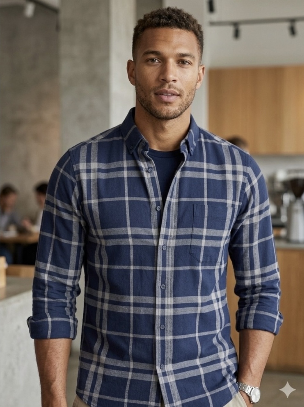 Mizzen+Main City Flannel Button Down Shirt Men’s M Trim Navy Gray‎ Plaid